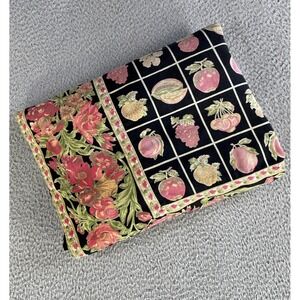 VIntage April Cornell Tablecloth 55x93‎ Tropical Fruit Floral Black Cotton